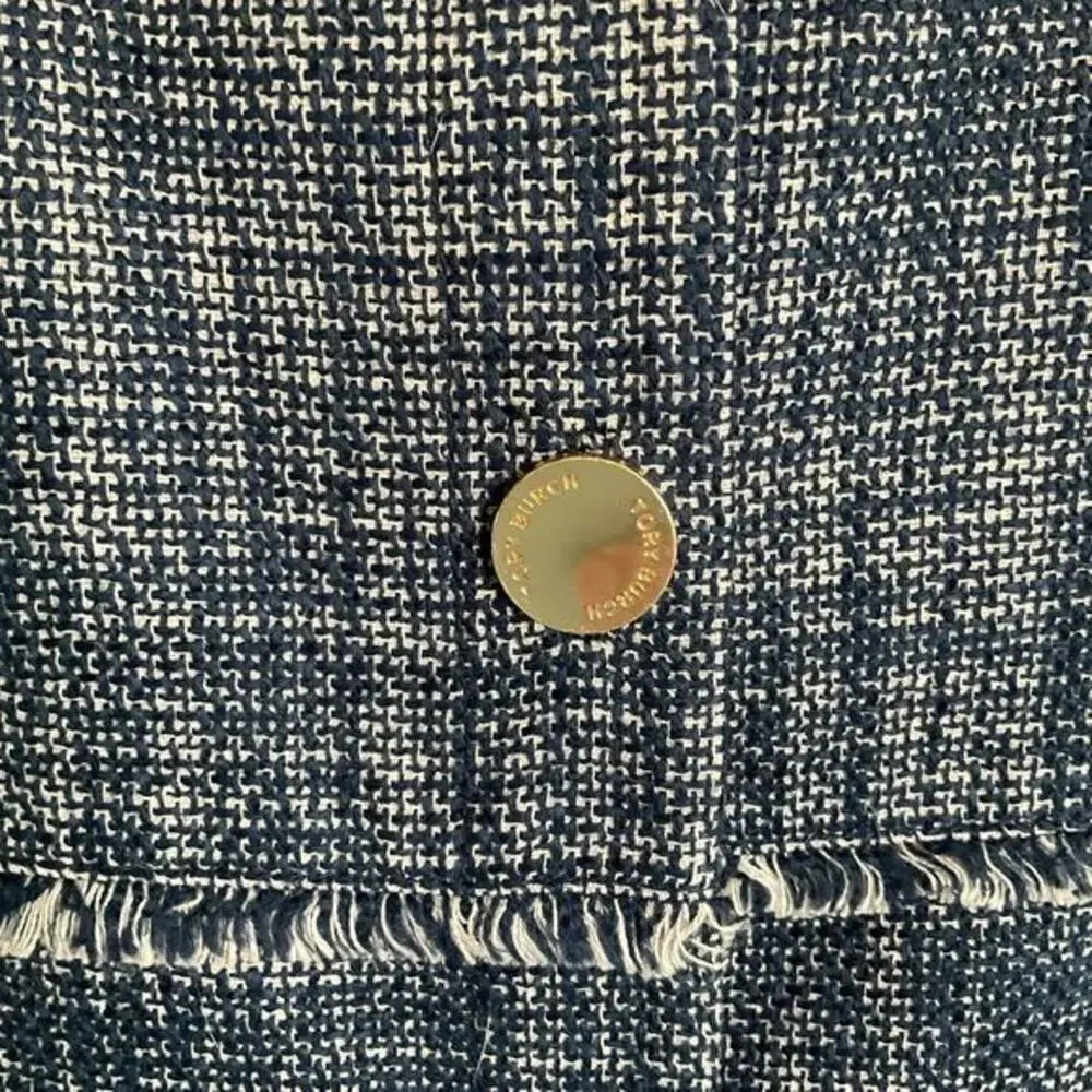TORY BURCH Blue White Heathered Tweed Blazer‎ Jacket Size 10